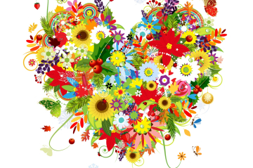 ein buntes Herz aus Blumen und mit Schmetterlingen